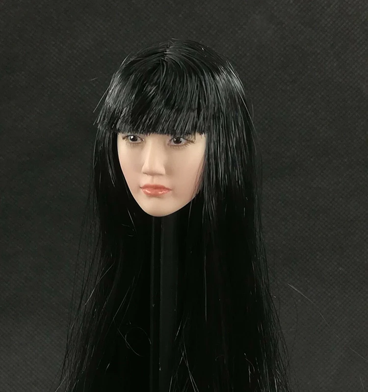 1/6 шкала женская фигура головы Sculpt азиатская красота длинные прямые черные челки волосы голова резная форма для 12 ''аксессуары для тела