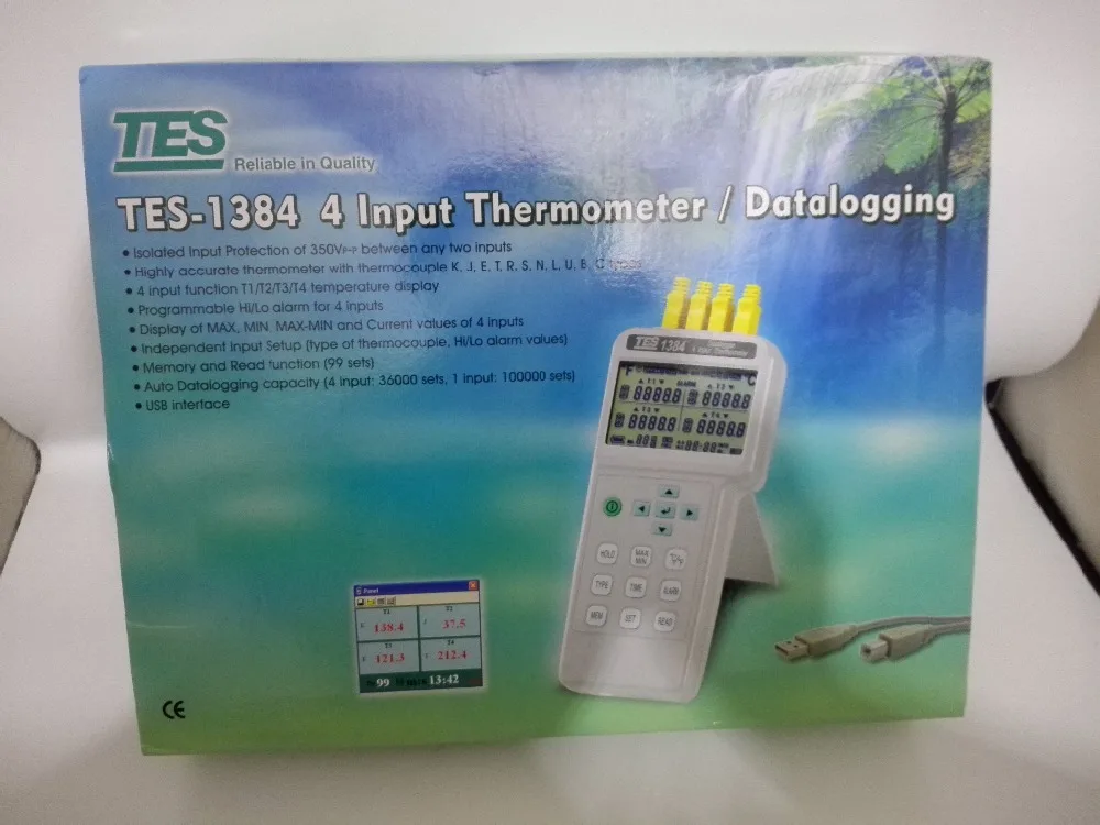 TES-1384 4 Входной термометр регистратор измеритель температуры тестер TES1384
