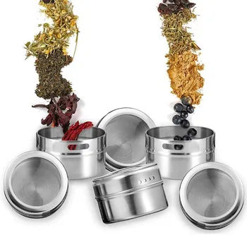 

PCute 10pc Magnetic Spice Tins Stainless Steel Spice Jar Set Pepper Shakers Salt Storage Container Seasoning Holder .n .
