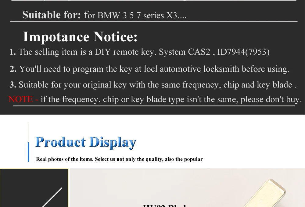 Chiave/Telecomando Per Bmw Serie 3/5 / 7 315/433/868 Mhz Con La Lama Hu92/hu58 Del Chip Id46-7945/7953 - A Distanza Del Sistema Di 10pcs Cas2 Bmw - Hdfd6bc5263aa49eebb3044b688c211356
