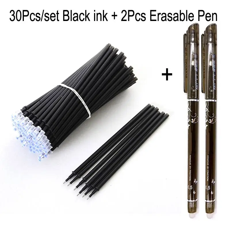 30black ink 2pen 30+ 2 шт/набор гелевая ручка стержень со стираемыми чернилами стержень Волшебная стираемая ручка заправка 0,5 мм Чернила Канцелярские Принадлежности для офиса и школы инструмент для письма подарок - Цвет: 30black ink 2pen