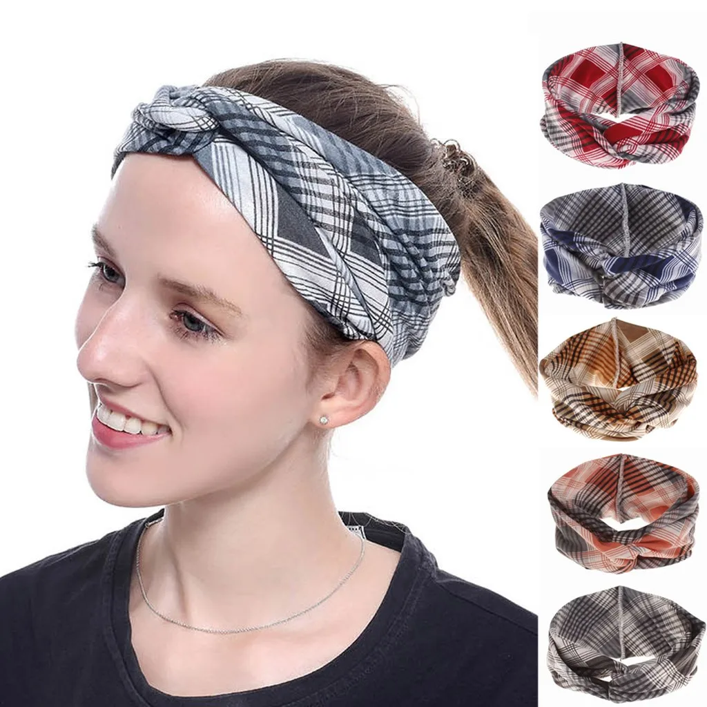 

1 Pcs Women Headband Autumn Winter Fashion Plaid Patchwork Corss Head Wrap Popular Bowknot Hair Accessories Turban Barrette Ties