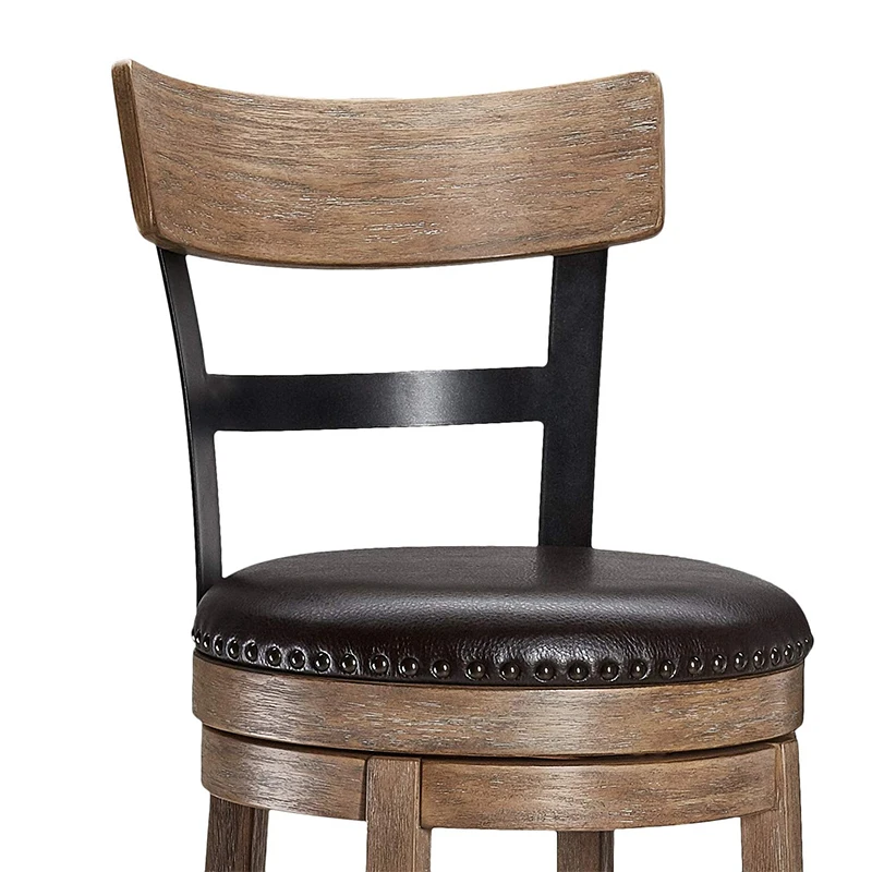 Wooden Bar Chair Rotating Retro Craft PU Leather Bar Stool Home Bar Chair Solid Wood High Chair High Bar Stool