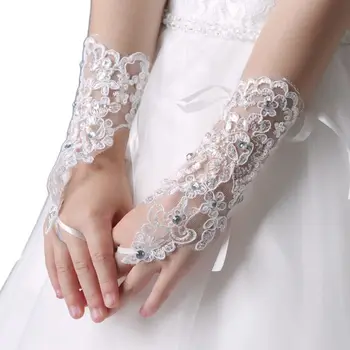 

Children Wedding Flower Kids Girl Dress Gloves Lace Inlaid Rhinestone Decoration Q6PB
