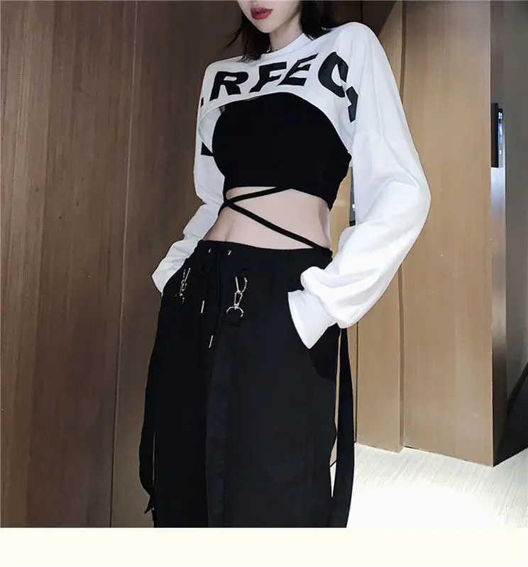 2 Pieces Sets Women Summer Fashion Letter Printing Slim Bandage Sexy Korean Style Lady All-match Crop Tops Spaghetti Strap Camis