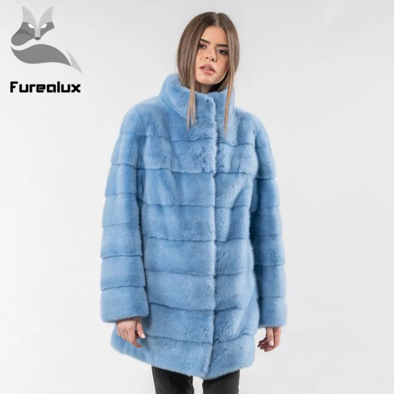 Новинка, шуба из натурального меха норки для женщин, натуральный мех норки, зимняя теплая длинная куртка с меховым воротником, роскошная женская шуба из натурального меха