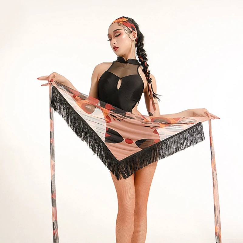 ZX Falda latina de baile de tango de salsa para mujer bufanda de cadera suave columpio irregular ropa de baile de salón de baile para la práctica 