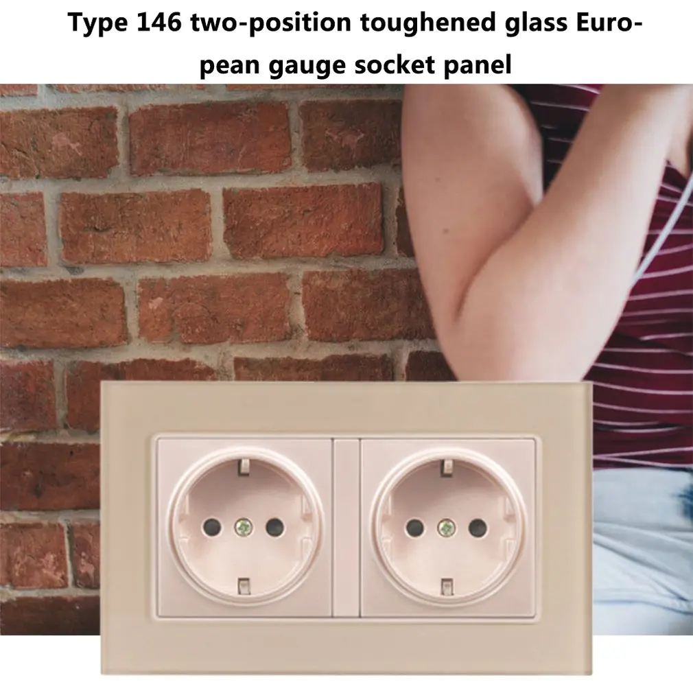 EU 146 Type Two German Socket German Standard Tempered Glass Socket Panel Export European Standard European German Socket