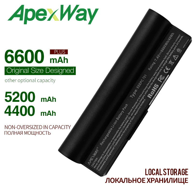 ApexWay ноутбук Батарея 7,4 v 6600 мАч для Asus Eee PC 2G 4G 8G 900 700 701 90-OA001B1000 A22-700 A22-P701 A23-P701 P22-900