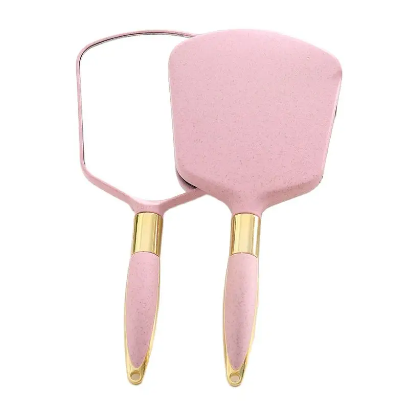 Portable Vintage Mirror Mini Handheld Makeup Mirror Pink Square HD