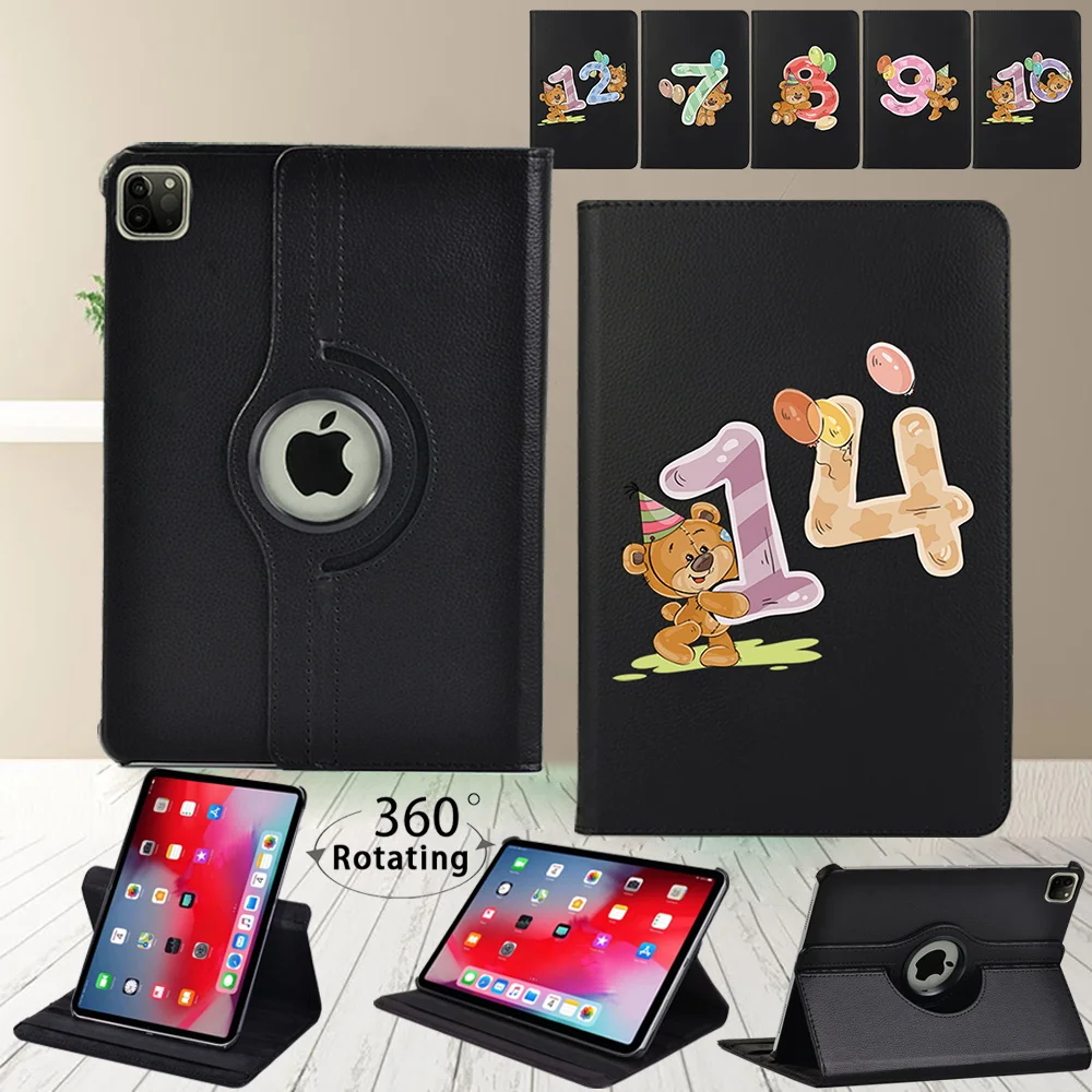 

360 Rotation Bear Pattern Leather Flip Tablet Case for Pple IPad Pro 9.7"/Pro 10.5"/Pro 11" 2018/2020 Stand Cover Shell + Stylus