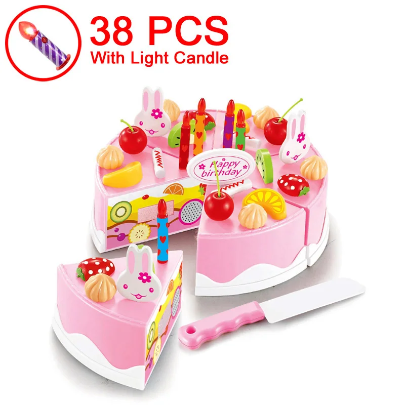 38 Pink Has Candle T DIY 37-80 шт торт игрушка еда кухня ролевые игры резка фрукты день рождения игрушки Cocina De Juguete розовый синий для ребенка подарок развивающие - Цвет: 38 Pink Has Candle T