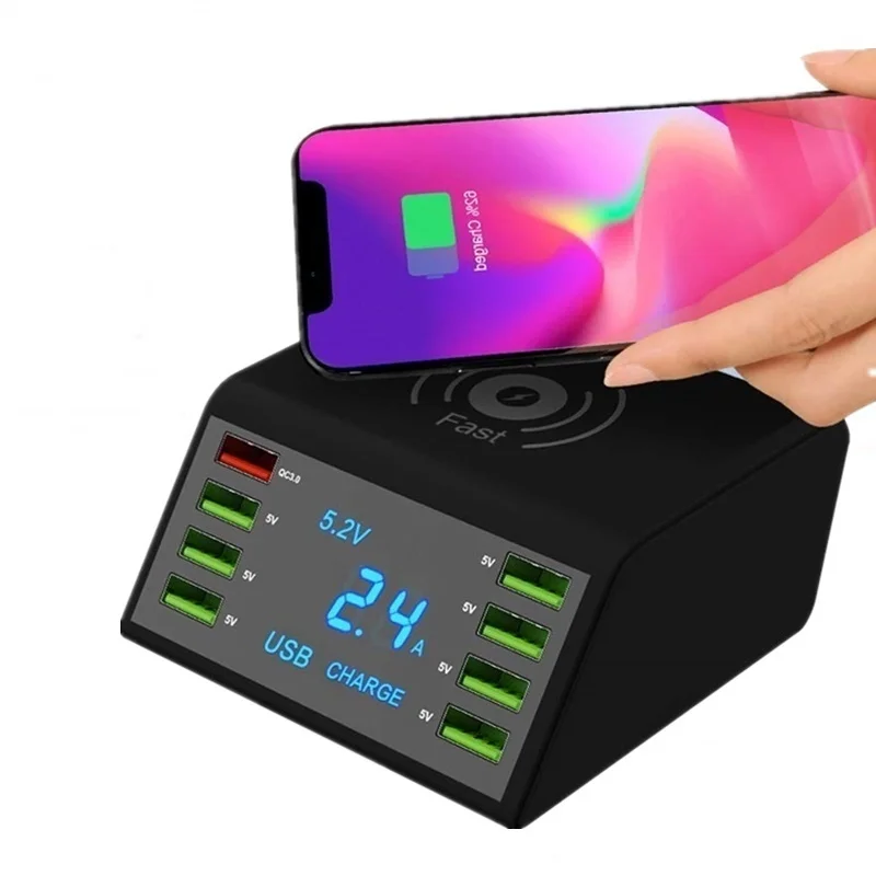 Multi Charger Tongdaytech Мульти 8 портов Lcd USB зарядное устройство для Iphone X 8 Plus Быстрая зарядка 3,0 быстрое Qi Беспроводное зарядное устройство для samsung S10 S9 Xiaomi - Тип штекера: Multi Charger