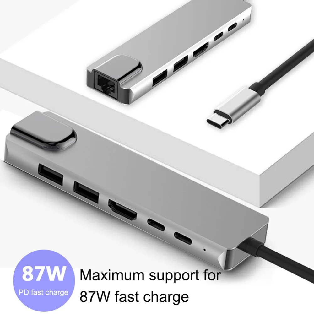 USB 3,0 концентратор usb type c к HDMI 4K адаптер PD 87W Быстрая зарядка USB3.0* 2 RJ45 с SD/TF картой 8 в 1 концентратор для Macbook Pro samsung