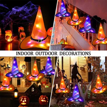 

1Pcs Halloween Cosplay Witch Hat with LED Light Glowing Witches Hat Hanging Halloween Decor Suspension Tree Glowing Hat for Kids