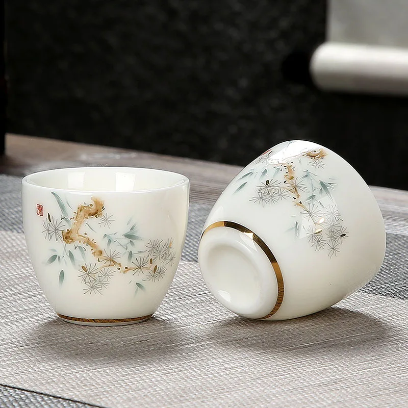 Chinese Ceramic Teacup 70ml Cute Small Wine Cup Upscale Gift Exquisite Translucent White Jade Porcelain Tea Bowl Teaware | Дом и сад