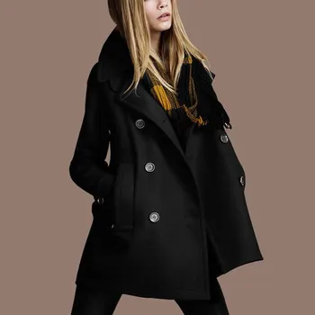 

Women Fashion Solid Color Woolen coats female Mid-Long New Korean Button Blouse Loose Long Sleeve Pocket Jackets пальто женское