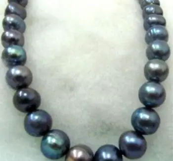 

Free shipping TAHITIAN 10-11MMSOUTH SEA BLACK GREEN PEARL NECKLACE 18inch