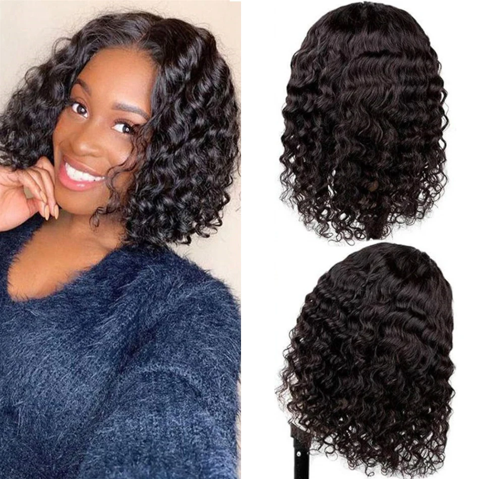 Deepin Water Wave Short Bob Wigs 4x4 Lace Closure Bob Wigs Natural Color Malaysia Non-Remy Human Hair Wigs For Women