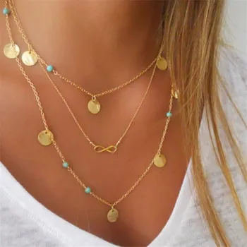 

Boho Women Necklace Multi Layered Gold Color Tassel Charm Female Necklace Birthday Party Gift Fashion Jewelry