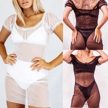 

Hot Sale Summer Dreess Women 2020 Off Shoulder Mesh Short Sleeve Clothes Casual Solid Sexy Perspective Summer Beach Dress #C3