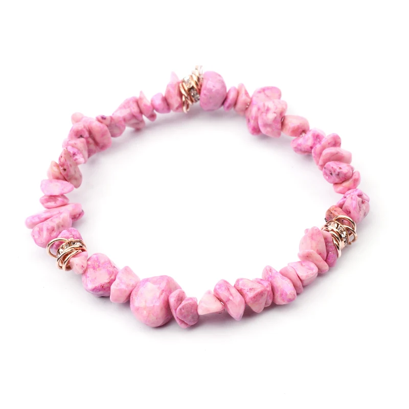 6-Light Pink Stone Необычные Натуральные полудрагоценные браслеты из камней для женщин розовое золото Rondelle растягивающиеся кусочки гальки браслет из бисера Femme BC367 - Окраска металла: 6-Light Pink Stone