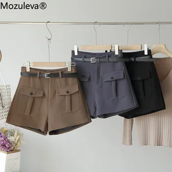 

Mozuleva 2020 Autumn Women's New High Waist Pure Color Double Pocket Casual Shorts Waistband