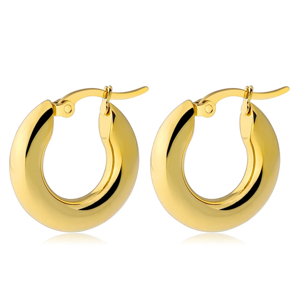 

Surgical Steel Round Thick Hoop Earrings Women Fashion Jewelry Cartilage Piercing Gold Silver Color Glossy Circle Women Earring