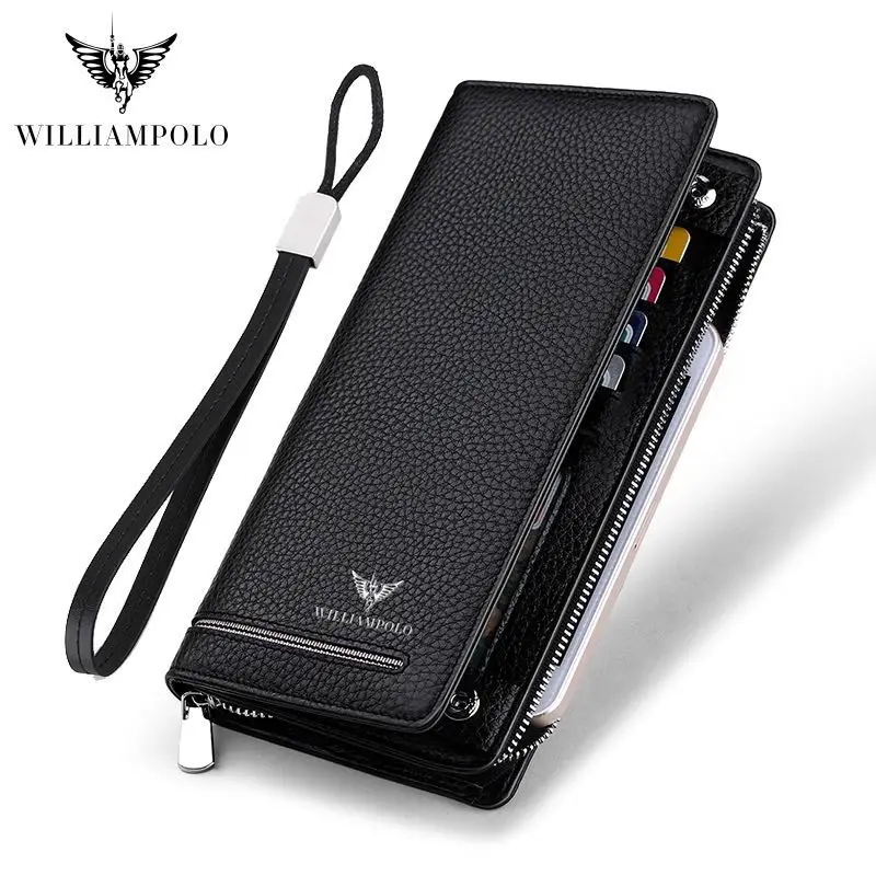 

2019 wallet male genuine Leather Luxury Brand Men Zipper Wallets Long Men Purse Clutch Business Wallet WILLIAMPOLO 219