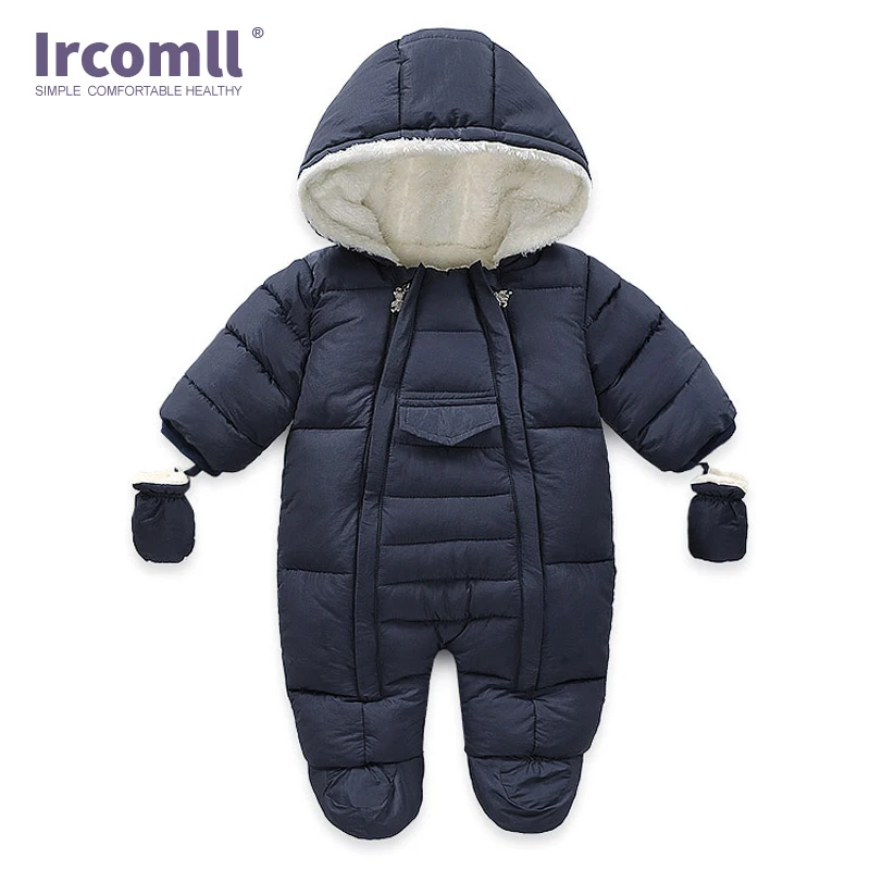 Navy blue Ircomll/зимние комбинезоны для новорожденных мальчиков и девочек; комбинезон с длинными рукавами для малышей; хлопковый Детский костюм; детская одежда для ползания - Color: Navy blue