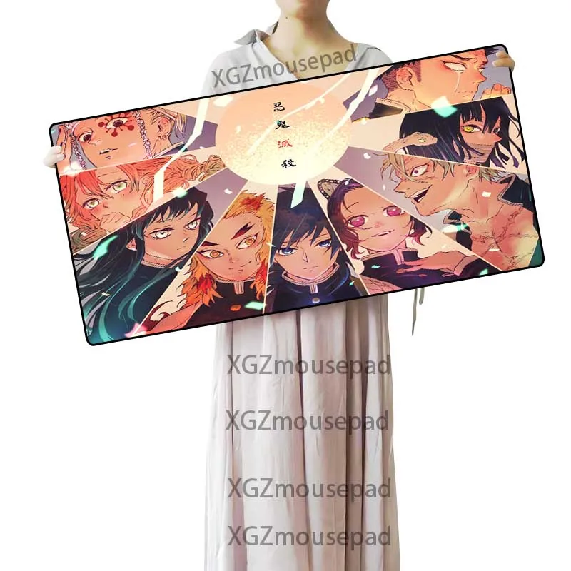XGZ Large Mouse Pad Black Lock Edge Popular Anime Demon Slayer Kimetsu No Yaiba Computer Desk Mat Speed Rubber Non-slip Xxl