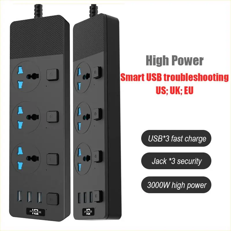 

2M 3000W 16A Multifunction USB Smart Socket 3*USB Smart Shunt Fast Charging Smart Socket Accessories USB Charging for computer