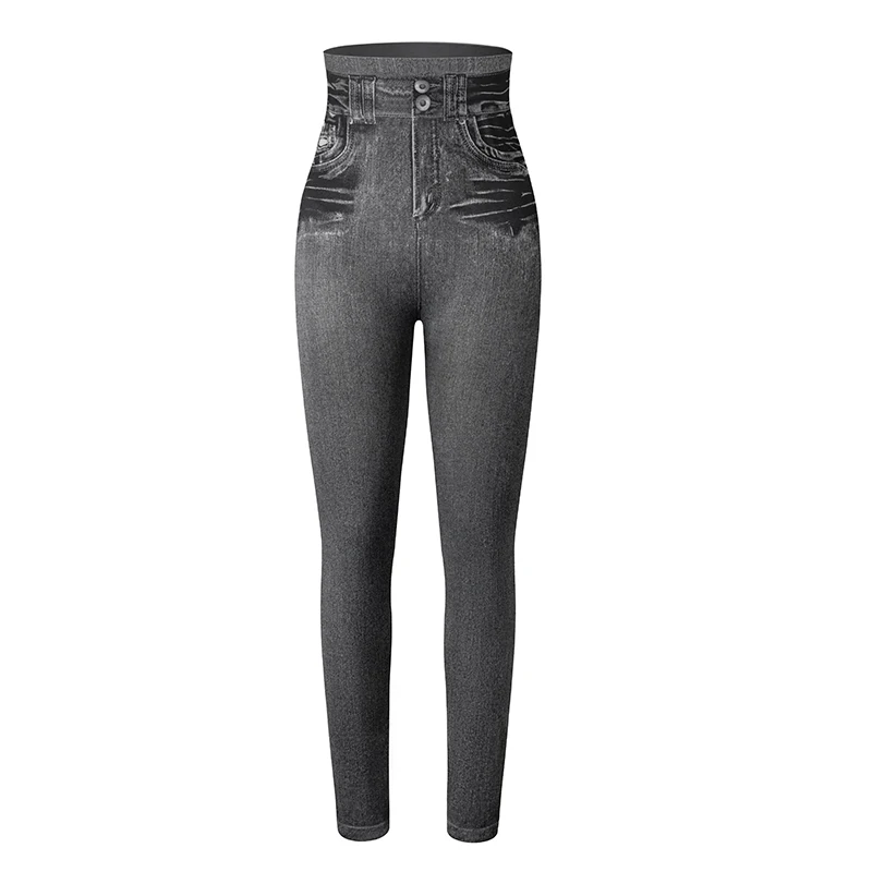 Women Gym Leggings Faux Denim Jeans Leggings Pocket Printing Leggings Casual High Waist Pencil Pants Slimming Push Up Pants yoga pants for women