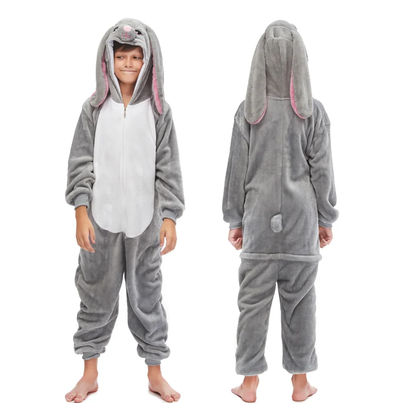LiuMang Rabbit Кигуруми динозавр собака с капюшоном пижамы для детей мальчики девочки животное единорог стежка пижамы набор зимние дети сладкие рождественские одежды пижамы домашняя одежда для девочек мальчиков пижама единорога - Цвет: LiuMang Rabbit