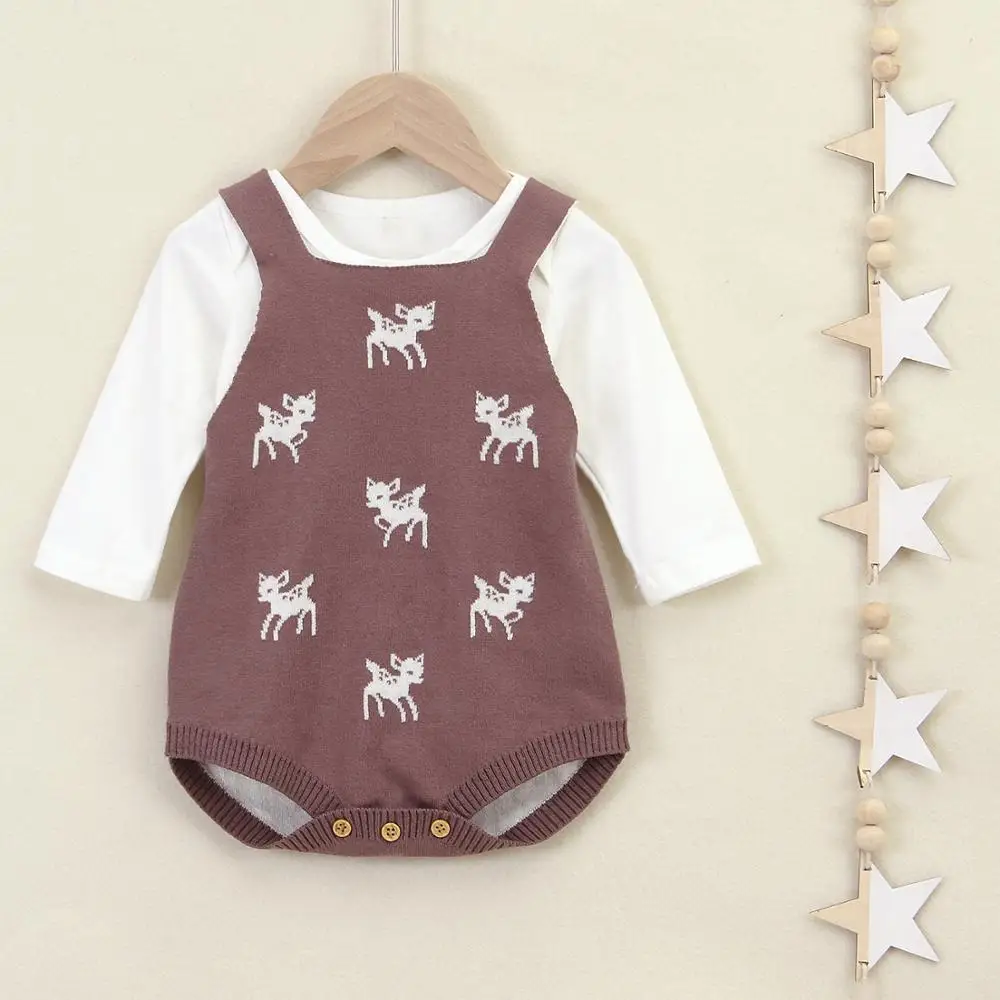Newborn Baby Bodysuits Clothes Bunny Cartoon Deer Knitted Toddler Infantil Bebes Boys Girls Jumpsuits 0-18M Children's Coveralls