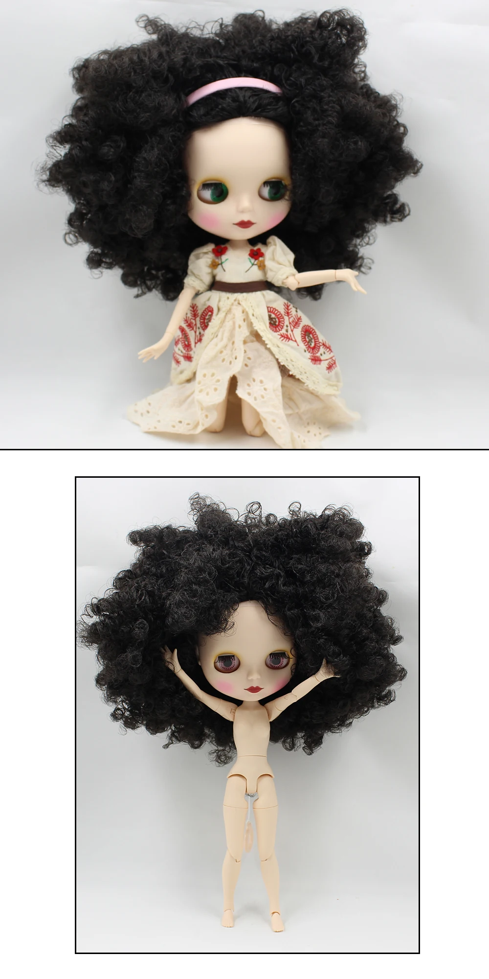 Neo Blythe Doll with Black Hair, White Skin, Matte Cute Face & Custom Jointed Body 1