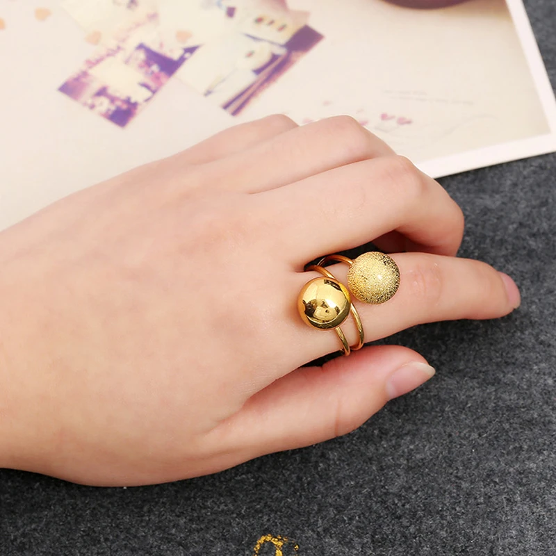 Women‘Fashion Finger Ring Female Scrub Double Beads Simple Ball Metal Spring Adjustable Rings Cocktail | Украшения и аксессуары
