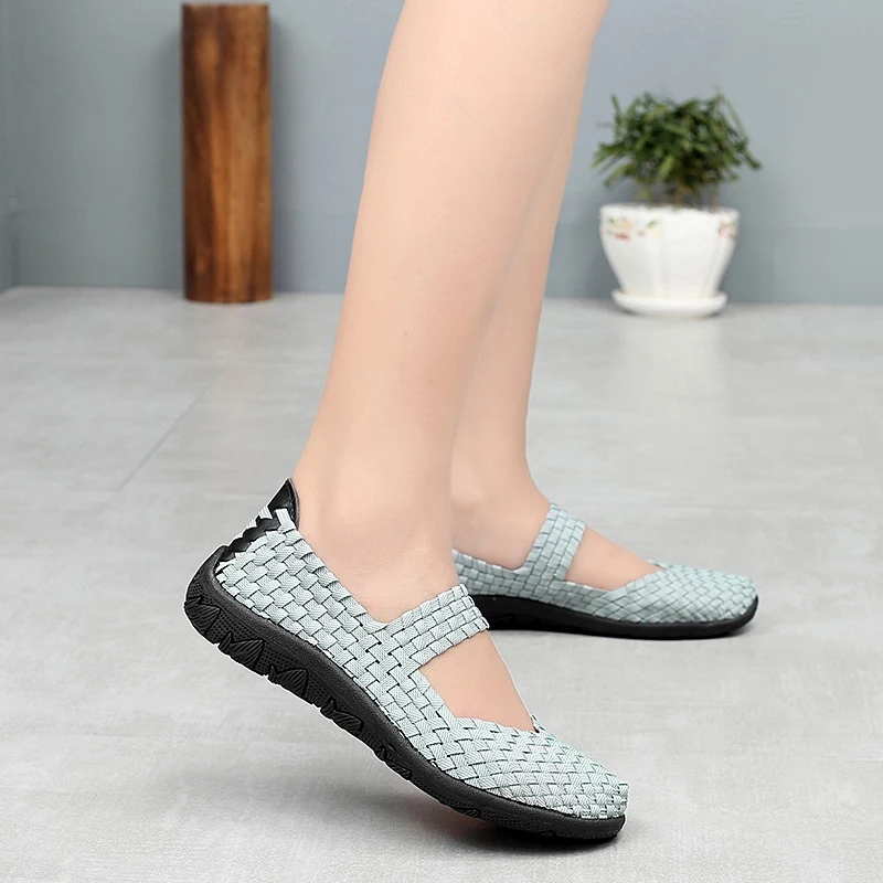 Женская обувь на плоской подошве без застежки; тканые кроссовки mary janes; модная повседневная обувь в винтажном стиле; Ультра легкие женские балетки на плоской подошве; chaussures femme