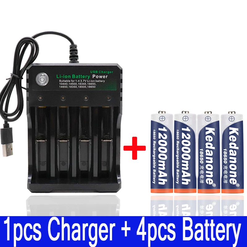 Белый 18650 Батарея 3,7 V 12000mAh перезаряжаемая liion батарея для светодиодного фонарика батарея 18650 батарея оптом+ USB зарядное устройство - Цвет: Белый