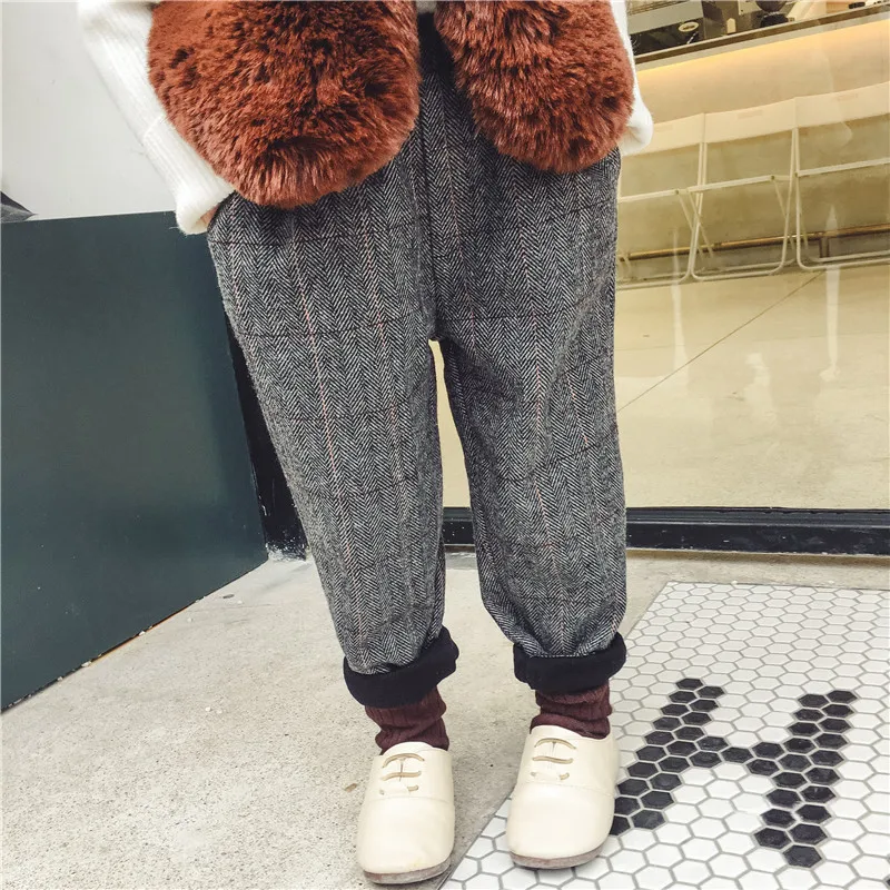 New Style Girls Winter Pants Children Brushed And Thick England Plaid Pants Childrenswear