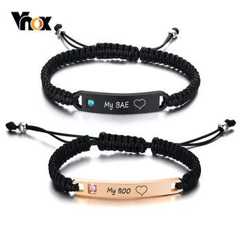 

Vnox Custom Personalize Engrave ID Name Date Love Promise Couple Bracelets for Women Men Handmade Braided Rope Gifts Jewelry