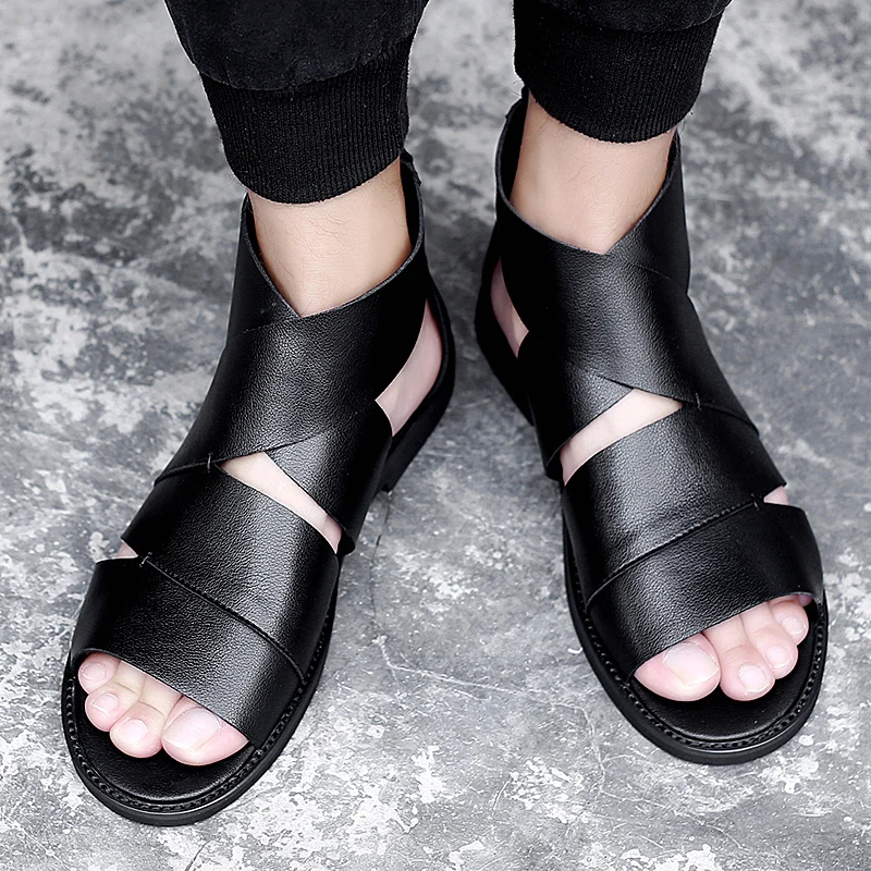 Sandalias romanas de cuero genuino para hombre, zapatos informales cómodos  para la playa, exteriores, de alta calidad, verano, 2022|Sandalias de hombre|  - AliExpress