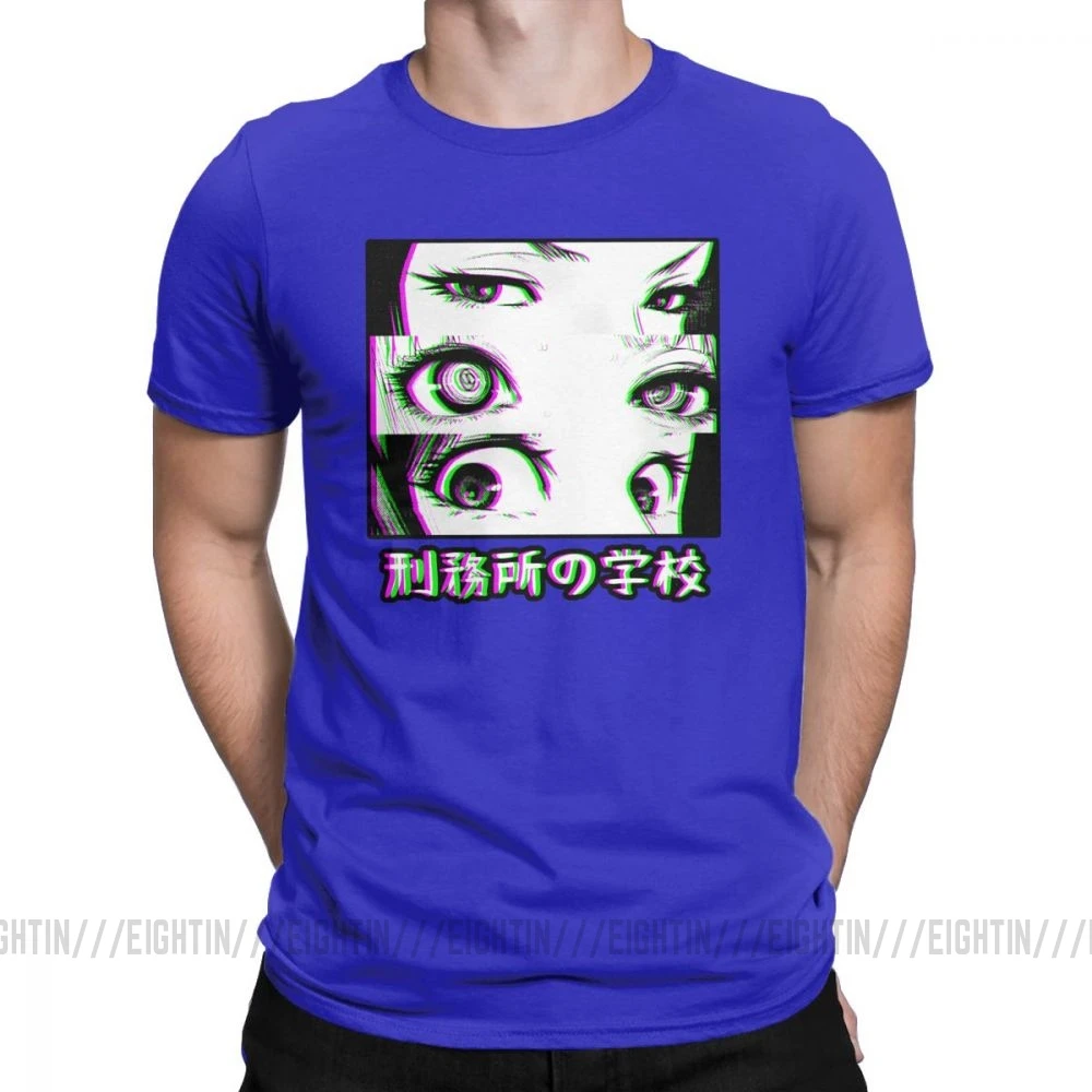 Мужские футболки тюрьма школьная футболка Sad японское аниме Манга каваи Винтаж с коротким рукавом футболки одежда из чистого хлопка - Цвет: Синий