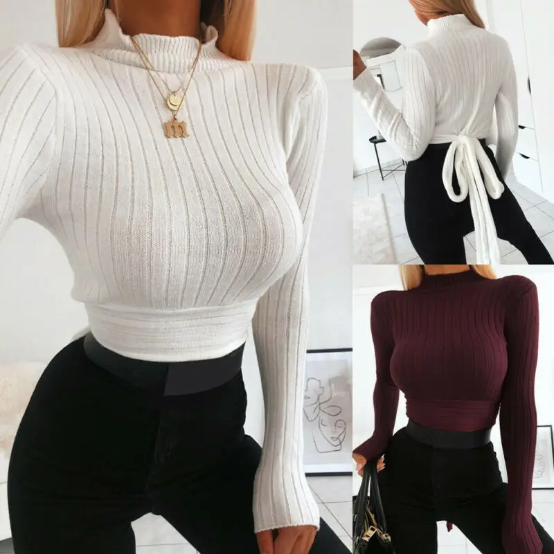 Women's Bandage Loose White T-Shirt Ladies Autumn Casual Blouse Tee Tops | Женская одежда