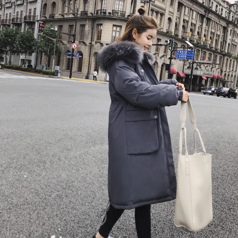 Длинное пальто Верхняя одежда с регулируемой талией Женская зимняя куртка с капюшоном с воротником из искусственного меха пальто женские парки хлопковые зимние пальто C5992