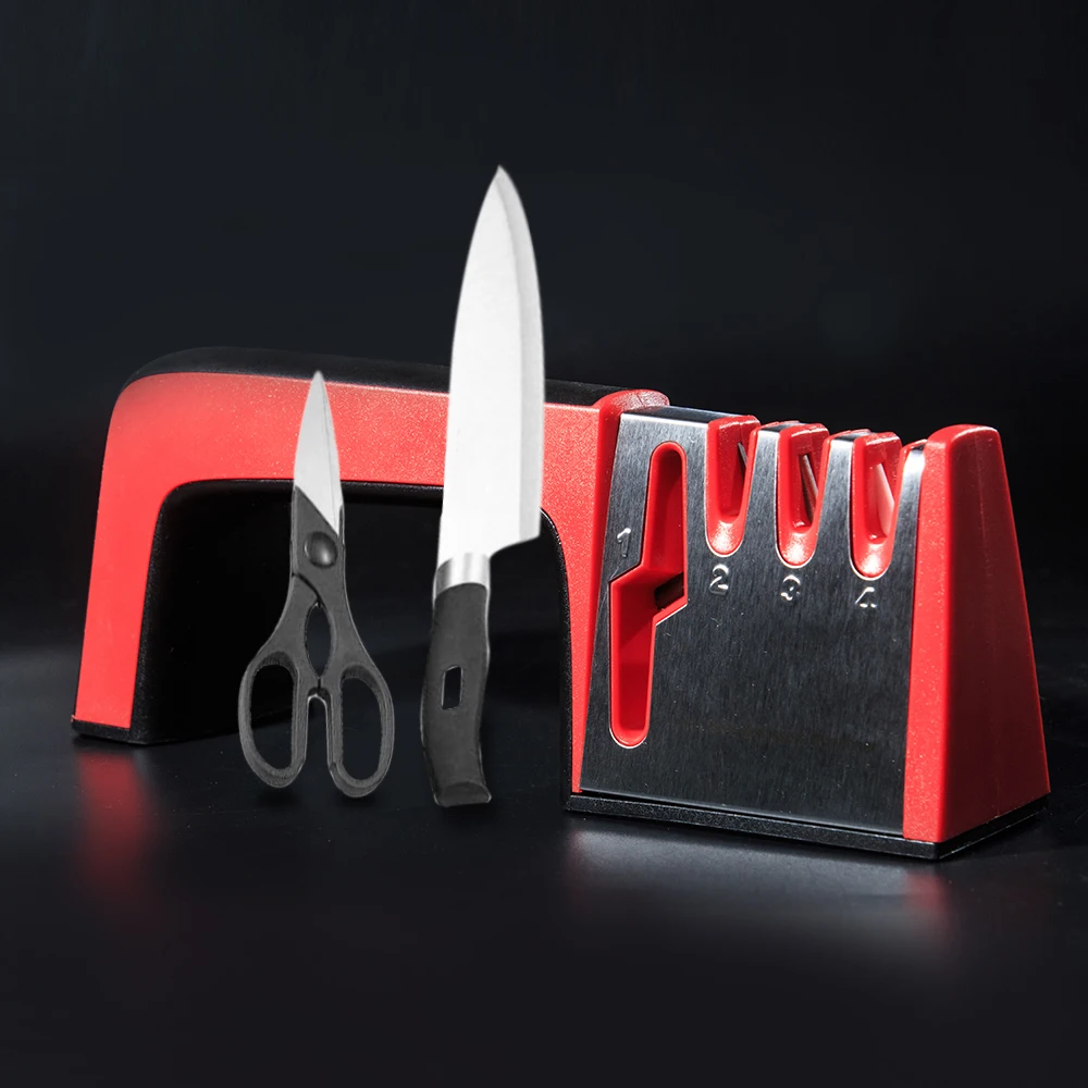 4 in 1 Knife Sharpener Ceramic Kitchen Knife Shears Scissors Sharpening Tools Diamond Coated Non slip Base Stainless Steel|Sharpeners| - AliExpress