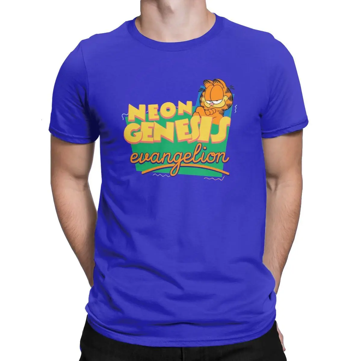 b lu Tyburn Neon Genesis Evangelion Garfield, мужские футболки, милая забавная футболка с котом, футболка с коротким рукавом, чистый хлопок, одежда для взрослых - Цвет: b lu