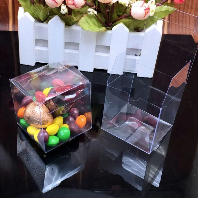 50Pcs 5*5*5cm PVC Transparent Square Gift Boxes Wedding Favor Party Favor Candy Box Souvenirs Packinng Christmas Decorations