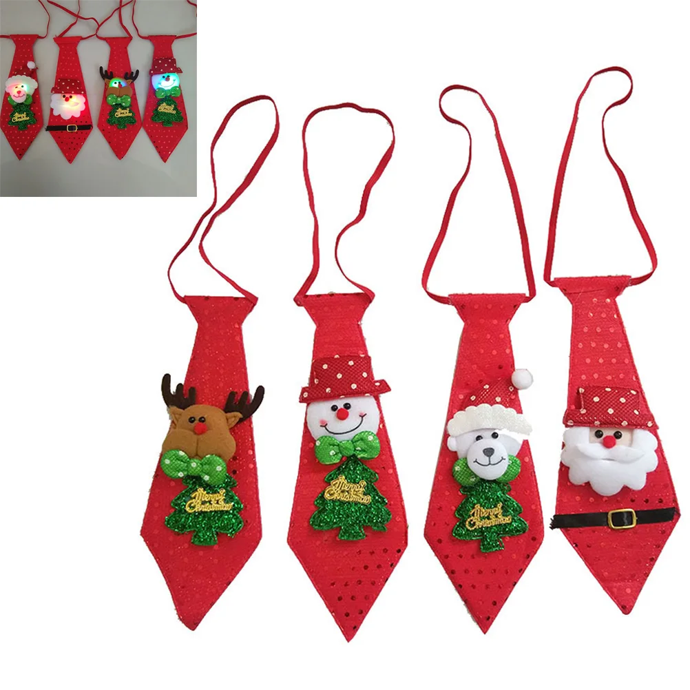 4 шт., Рождественский галстук Санты, Детские светящиеся рождественские галстуки, Санта-Клаус, снеговик, лось, медведь, галстуки-бабочки, детский подарок, вечерние, новогодние украшения