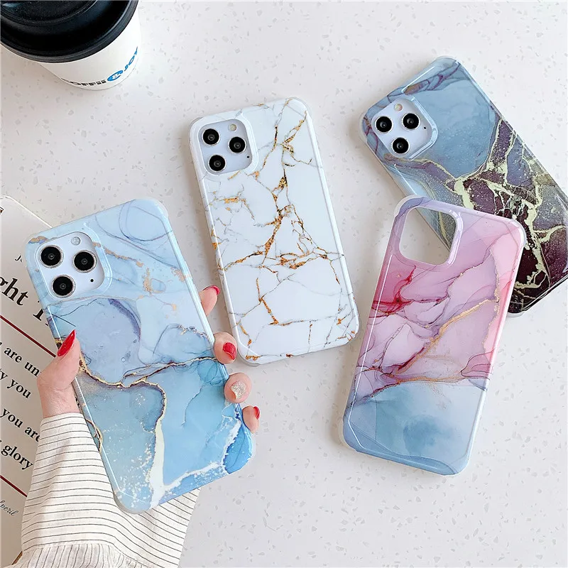 Luxury Flow Gilding Marble Crack Soft Phone Case for iPhone 11 12 Pro Max 7 8 Plus X XR XS SE 2020 Back Cover Fashion Cases | Мобильные